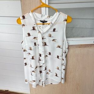 Banana Republic White Blouse with Bird Print